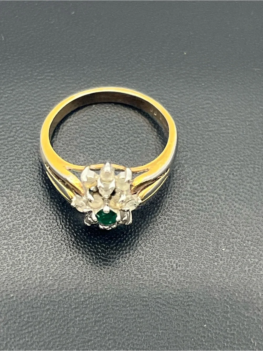 14k gold electroplate green & clear rhinestone cluster cocktail ring sz 8.75